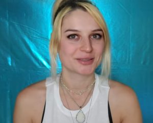 "wildfire asmr" white tank top with blue background