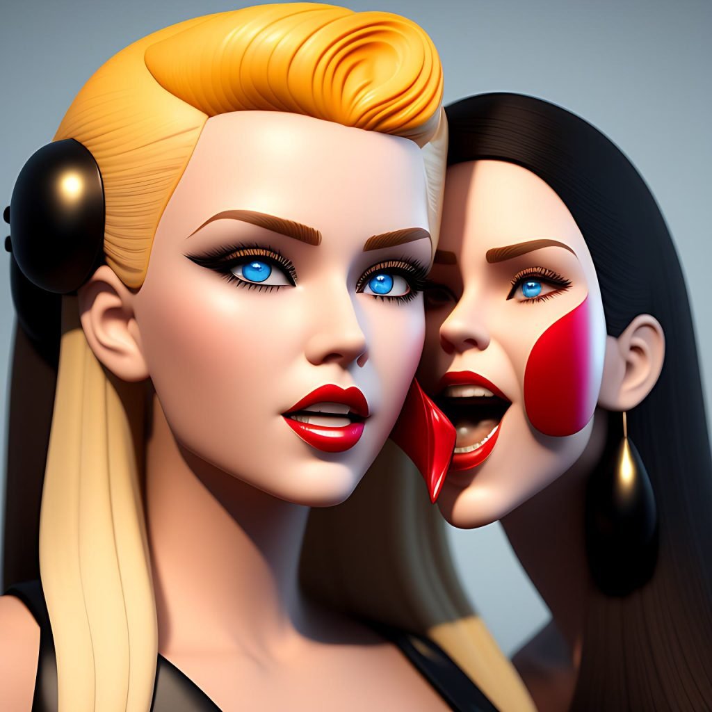 "Ear Licking ASMR" black haired lady licking a blonde lady