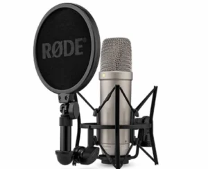 Rode NT1 5th Generation Microphone Used for ASMR has a black cover and silver microphone