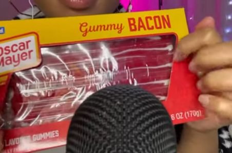 "Secret Serenity ASMR" eating gummy bacon