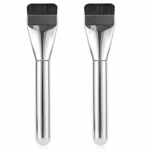 2 silver brushes with black bristles for brushing make up