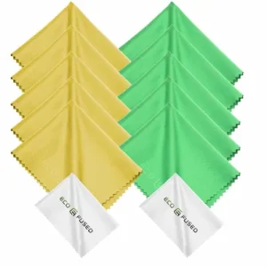 Green and Yellow Microfiber Cloth that are Eco Fused Brand used for Personal Attention ASMR