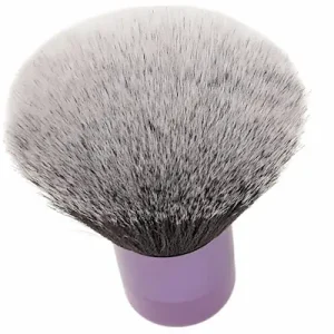 large purple shaving brush with silver and black bristles